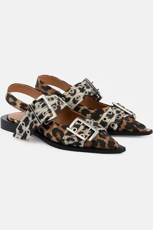 Ganni Leopard-print satin slingback flats