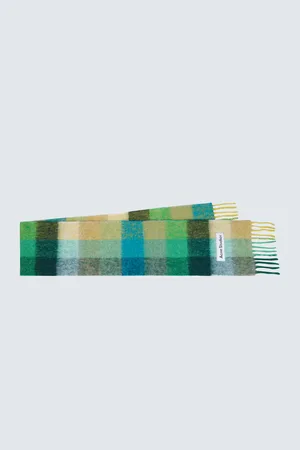 Acne Studios Fringed checked wool-blend scarf