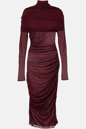 MUGLER Sheer ruched midi dress