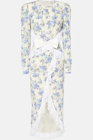 Alessandra Rich Bow-detail lace-trimmed silk maxi dress
