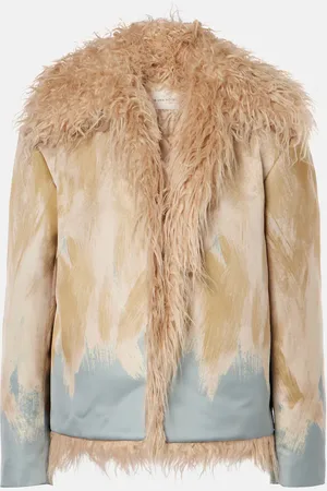 DRIES VAN NOTEN Printed faux fur-trimmed jacket