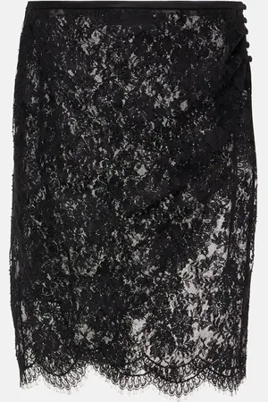 Saint Laurent Sheer cotton-blend lace wrap skirt