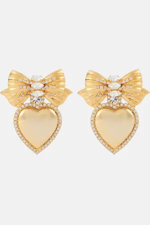 Alessandra Rich Heart crystal-embellished clip-on earrings