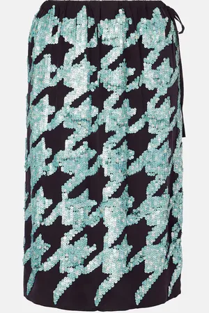 DRIES VAN NOTEN Sequined houndstooth silk midi skirt