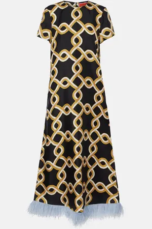 La DoubleJ Swing feather-trimmed silk twill maxi dress