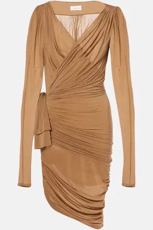 Saint Laurent Gathered sheer jersey midi dress