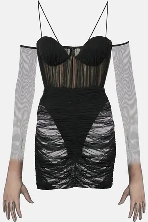 ALEX PERRY Ruched sheer bustier dress