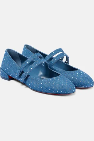 Christian Louboutin Sweet Jane embellished denim Mary Jane flats