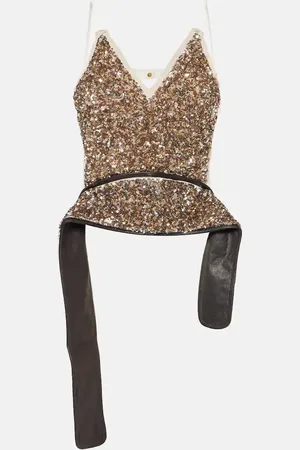 JACQUES WEI Sequined leather-trimmed top
