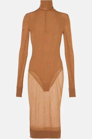 Saint Laurent Sheer turtleneck jersey midi dress