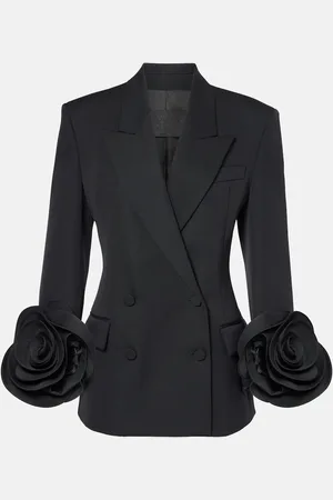 VALENTINO Floral-appliquÃ© virgin wool grisaille blazer