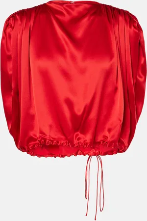 The Sei Gathered silk satin crop top