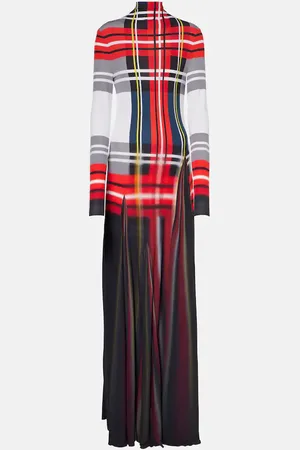 Loewe Tartan pleated crÃªpe jersey gown