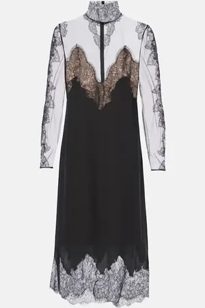 VALENTINO Lace-trimmed georgette midi dress