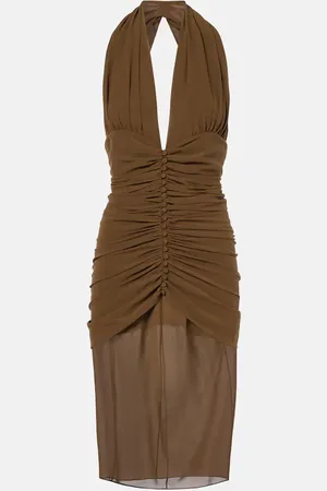 Saint Laurent Ruched silk crÃªpe midi dress