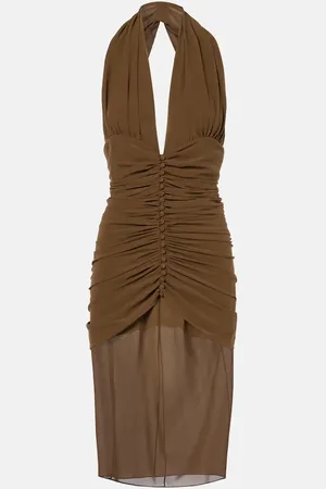 Saint Laurent Ruched silk crÃªpe midi dress