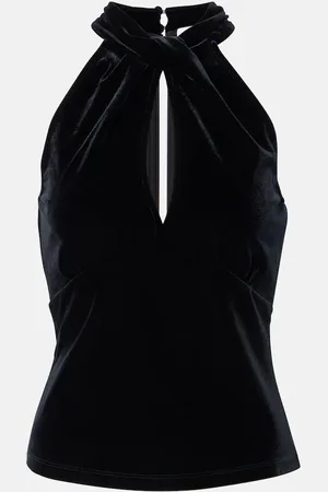 Ganni Cutout halterneck velvet top