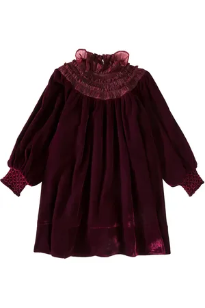 Petite Amalie Shirred organza-trimmed velvet dress