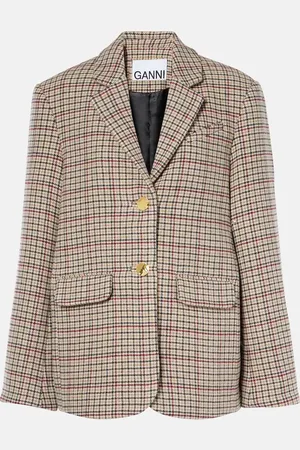 Ganni Checked wool-blend blazer