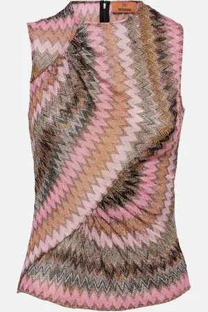 Missoni Zig Zag gathered metallic knit top