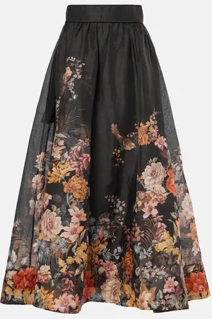 ZIMMERMANN Pavilion floral linen and silk midi skirt