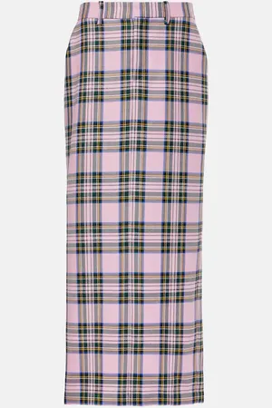 AREA Plaid wool midi skirt