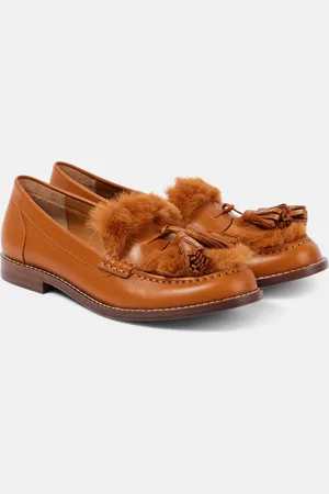 Robert Clergerie Rita faux fur-trimmed leather loafers
