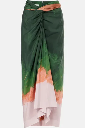DRIES VAN NOTEN Draped printed silk-blend midi skirt