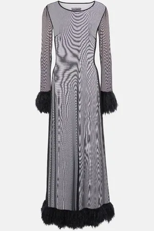 Marine Serre Faux feather-trimmed mesh maxi dress