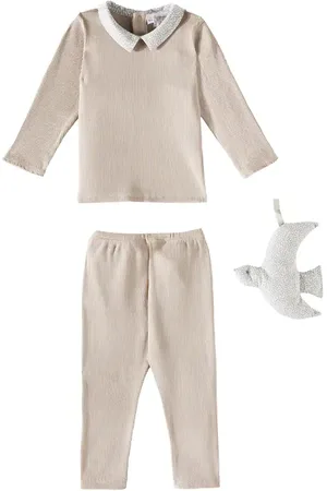 BONPOINT Baby Denice cotton top, pants, and stuffed animal set