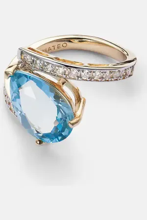 Mateo Slanted 14kt gold ring with topaz and diamonds