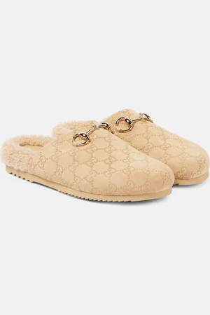 Gucci Horsebit GG shearling-lined suede mules