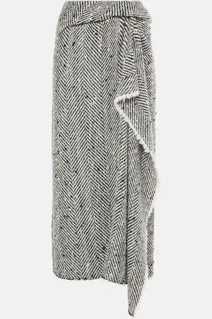 Erdem Draped herringbone midi skirt