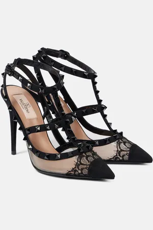 VALENTINO GARAVANI Rockstud 100 mesh, lace, and velvet pumps