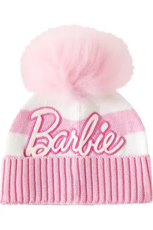 MONNALISA X BarbieÂ® pompom embroidered striped beanie