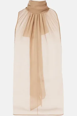 Saint Laurent Gathered silk muslin top