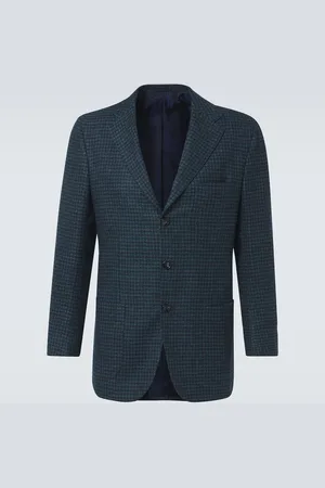 Kiton Houndstooth wool, silk, and linen blazer