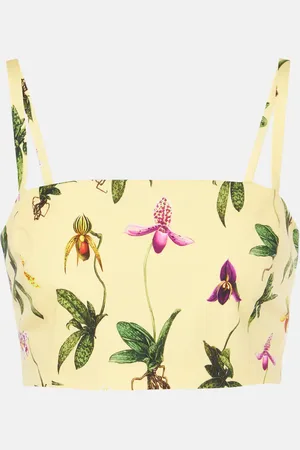 Oscar de la Renta Floral cotton-blend poplin crop top