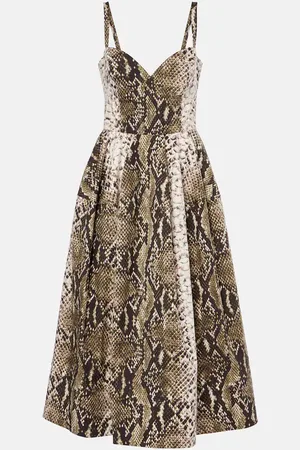 Oscar de la Renta Snake-effect cotton-blend poplin gown
