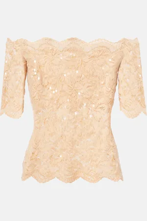 Paco rabanne Floral lace-trimmed off-shoulder top