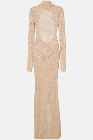 DAVID KOMA Crystal-embellished open-knit maxi dress