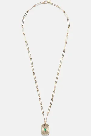 Shay 18kt Radiant Deco pendant necklace with emerald and diamonds