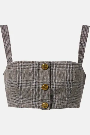 Self-Portrait Checked cotton and linen bra top