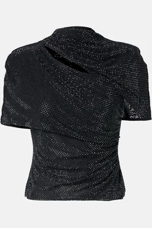 Self-Portrait Draped embellished mesh top