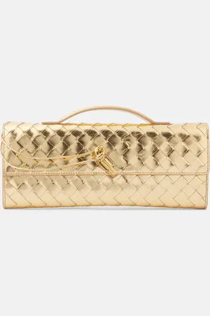 Bottega Veneta Andiamo Intrecciato metallic leather clutch