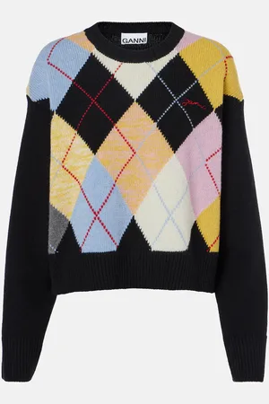Ganni Harlequin argyle wool-blend sweater