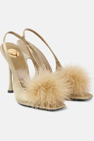 Saint Laurent Paradis 110 feather-trimmed satin sandals