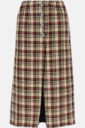 Paco rabanne Plaid wool and cotton midi skirt
