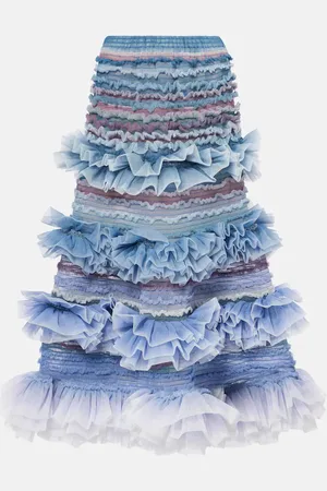 SUSAN FANG Striped shirred tulle midi skirt