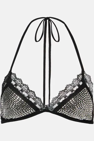The Attico Embellished tulle bra top